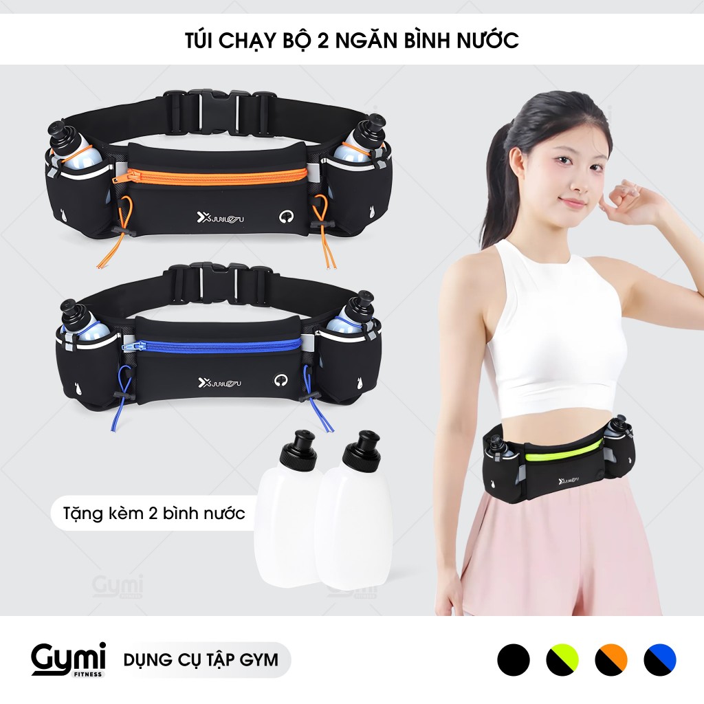 Túi Chạy Bộ Ngăn Đựng 2 Bình Nước - Túi Đeo Bụng Thể Thao, Điện Thoại Nam Nữ - TĐE02-2BN