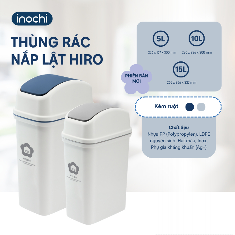Thùng rác nắp lật Inochi - Hiro 5L/10L/15L (kèm ruột)