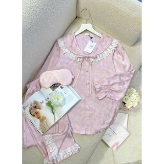 𝗛𝗮̀𝗻𝗴 𝗰𝗵𝗶́𝗻𝗵 𝗵𝗮̃𝗻𝗴 Set Đồ Ngủ mặc nhà Pyjama gấm vân chìm phối ren form rộng- ON WORKSHOP