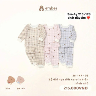 Bộ dài hoạ tiết caro in tràn hình thỏ embes