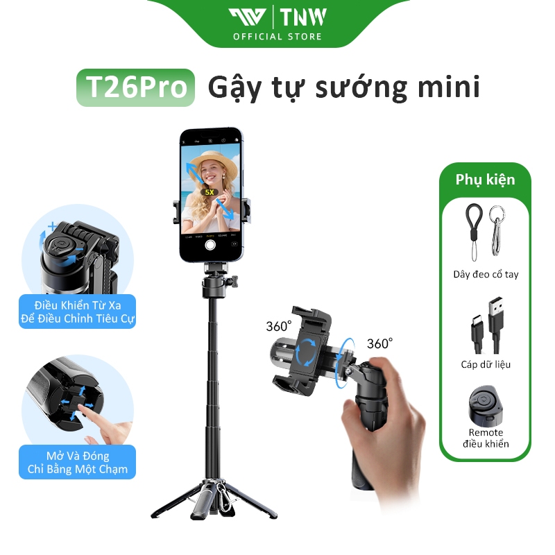 TNW T26 Pro Gậy Selfie tự sướng 3 trong 1 mini 4 chân xoay 360 độ độ ...