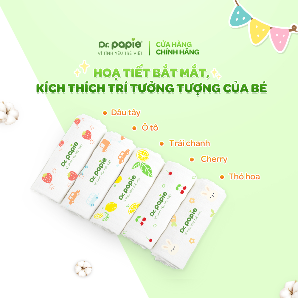 Khăn Sữa Sợi Tre Mềm Mại Thấm Hút Hạn Chế Co Rút Sau Khi Giặt Dr.Papie (5 khăn/hộp)