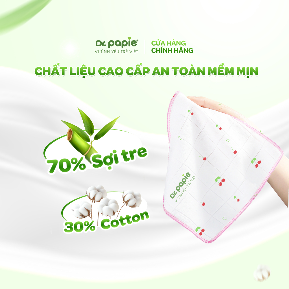 Khăn Sữa Sợi Tre Mềm Mại Thấm Hút Hạn Chế Co Rút Sau Khi Giặt Dr.Papie (5 khăn/hộp)