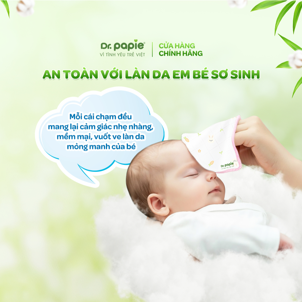 Khăn Sữa Sợi Tre Mềm Mại Thấm Hút Hạn Chế Co Rút Sau Khi Giặt Dr.Papie (5 khăn/hộp)