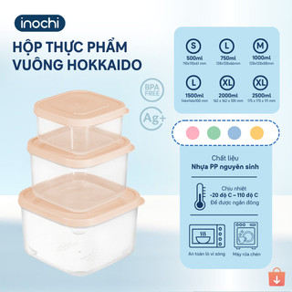 Hộp thực phẩm vuông Hokkaido Inochi - kháng khuẩn chịu nhiệt cao, dùng trữ thực phẩm khô tươi sống tiện lợi