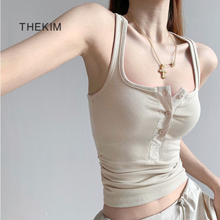 THEKIM Áo ba lỗ phối nẹp cúc nhún eo , áo sát nách phối cúc nẹp chất thun tăm T331
