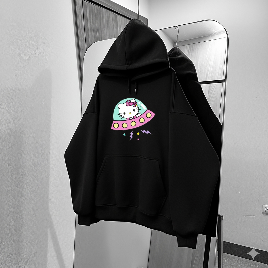 Áo Hoodie Bé Gái Hình Hello Kitty UFO, Vải Nỉ Cotton Mịn Màng, Giữ Ấm Hiệu Quả Mùa Đông (M 312)