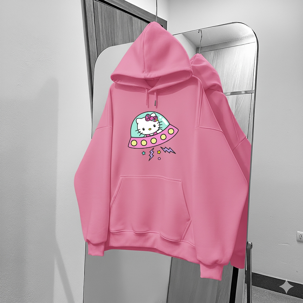 Áo Hoodie Bé Gái Hình Hello Kitty UFO, Vải Nỉ Cotton Mịn Màng, Giữ Ấm Hiệu Quả Mùa Đông (M 312)