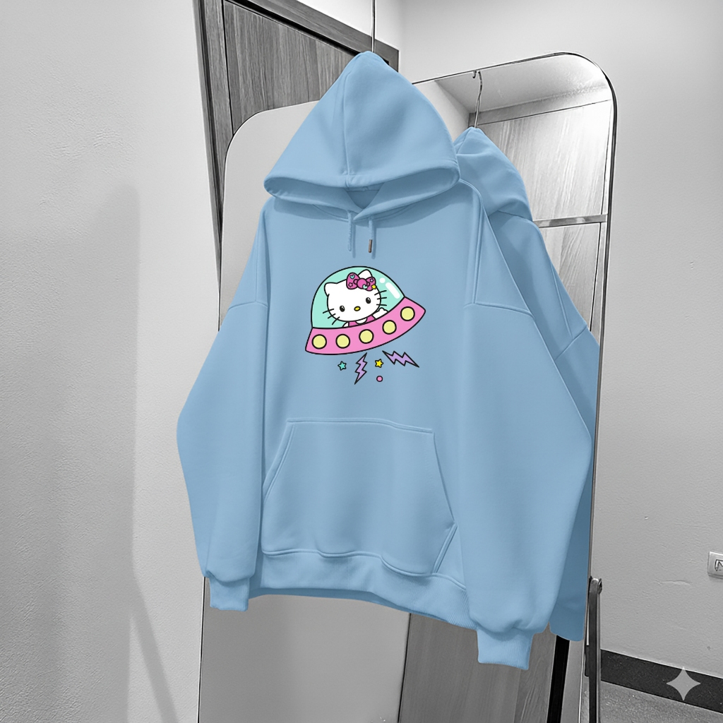 Áo Hoodie Bé Gái Hình Hello Kitty UFO, Vải Nỉ Cotton Mịn Màng, Giữ Ấm Hiệu Quả Mùa Đông (M 312)