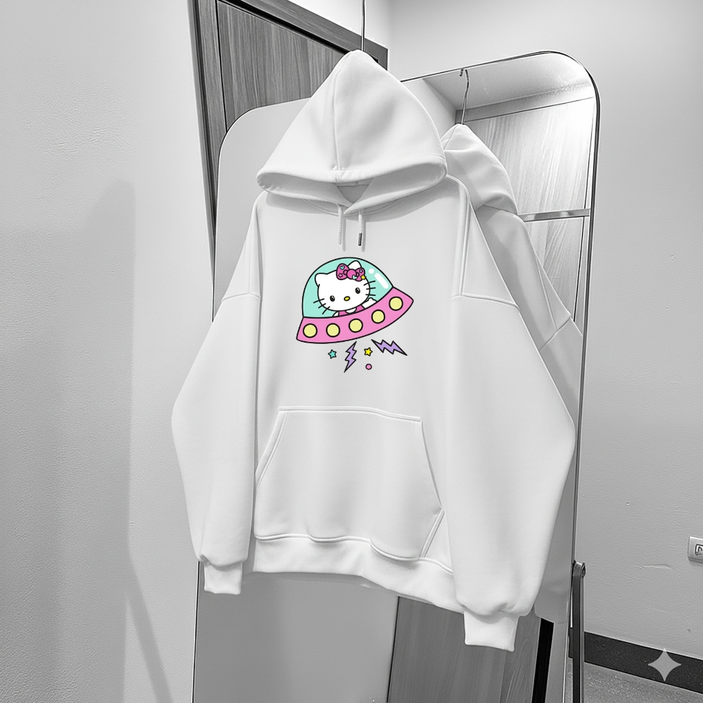 Áo Hoodie Bé Gái Hình Hello Kitty UFO, Vải Nỉ Cotton Mịn Màng, Giữ Ấm Hiệu Quả Mùa Đông (M 312)