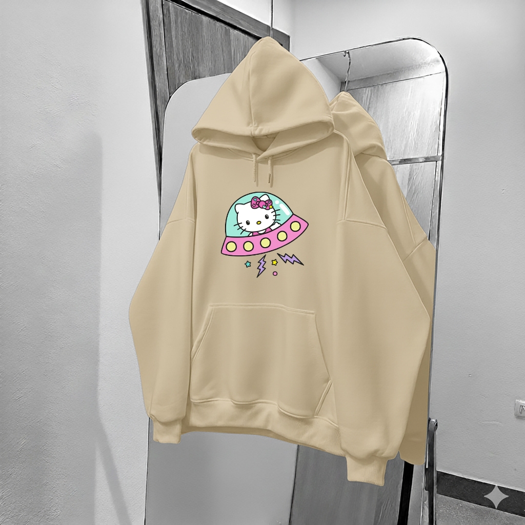 Áo Hoodie Bé Gái Hình Hello Kitty UFO, Vải Nỉ Cotton Mịn Màng, Giữ Ấm Hiệu Quả Mùa Đông (M 312)