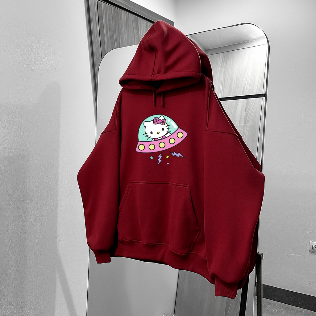 Áo Hoodie Bé Gái Hình Hello Kitty UFO, Vải Nỉ Cotton Mịn Màng, Giữ Ấm Hiệu Quả Mùa Đông (M 312)