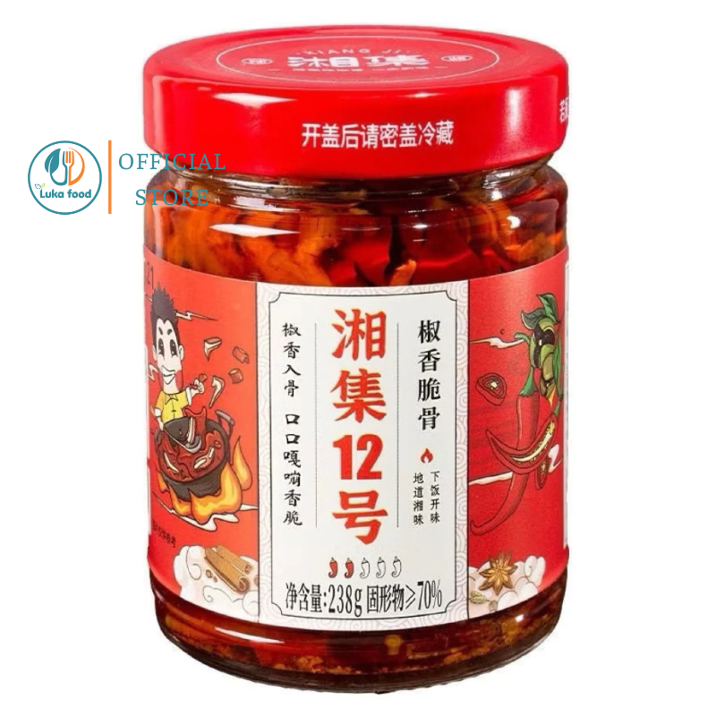 Sườn Sụn Chưng Ớt Hồ Nam 238g (Số 12) - Sụn Heo Cay Giòn Sần Sật, Mồi Nhậu, Đồ Ăn Vặt Nội Địa Trung Ăn Liền Luka Food
