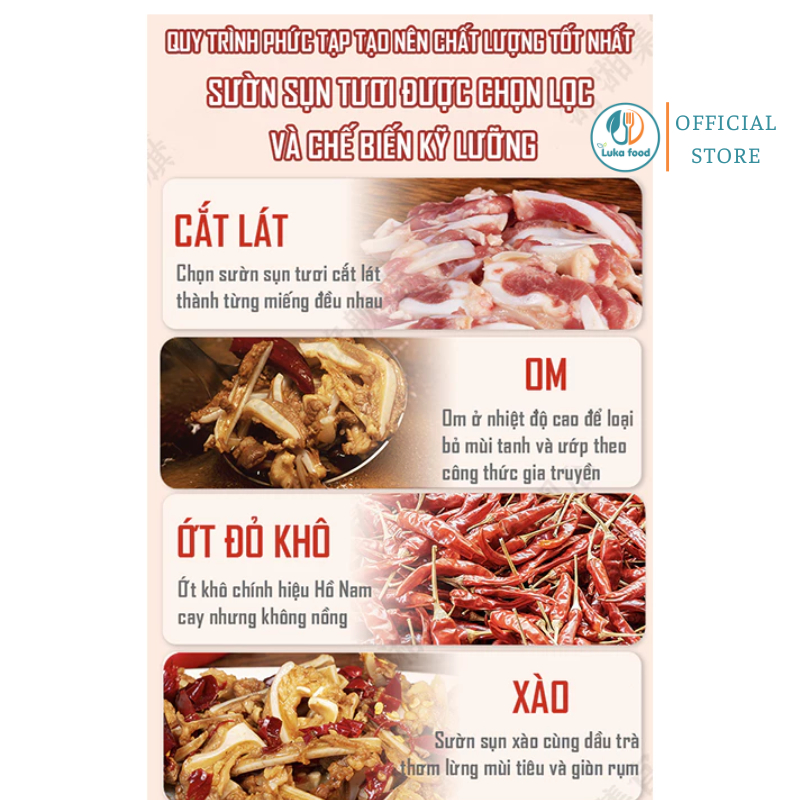 Sườn Sụn Chưng Ớt Hồ Nam 238g (Số 12) - Sụn Heo Cay Giòn Sần Sật, Mồi Nhậu, Đồ Ăn Vặt Nội Địa Trung Ăn Liền Luka Food