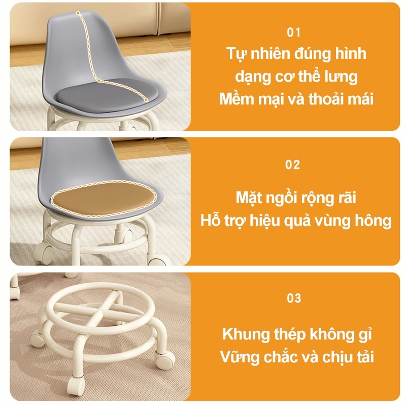 (Loại Sắt) Ghế Ngồi Tựa Lưng Trong Suốt, Ghế Xoay Tựa Lưng Có Bánh Xe Xoay 360 độ