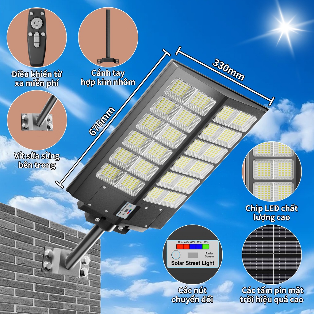 【Siêu lớn siêu sáng】đèn năng lượng mặt trời sân vườn siêu sáng led Đèn năng lượng mặt trời ngoài trời Chống nước IP67