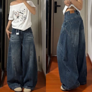Quần jean ống rộng unisex màu xanh đậm retro dáng cong wash trắng QJ015 - Tiktik