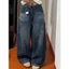 Quần jean ống rộng unisex màu xanh đậm retro dáng cong wash trắng QJ015 - Tiktik