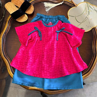 Set bộ bà ba cho bé gái chơi Trung Thu. Pháp phục chất lụa cao cấp phối nơ đi chùa, đi chơi lễ hội (7- 43kg) BB3-BIATON