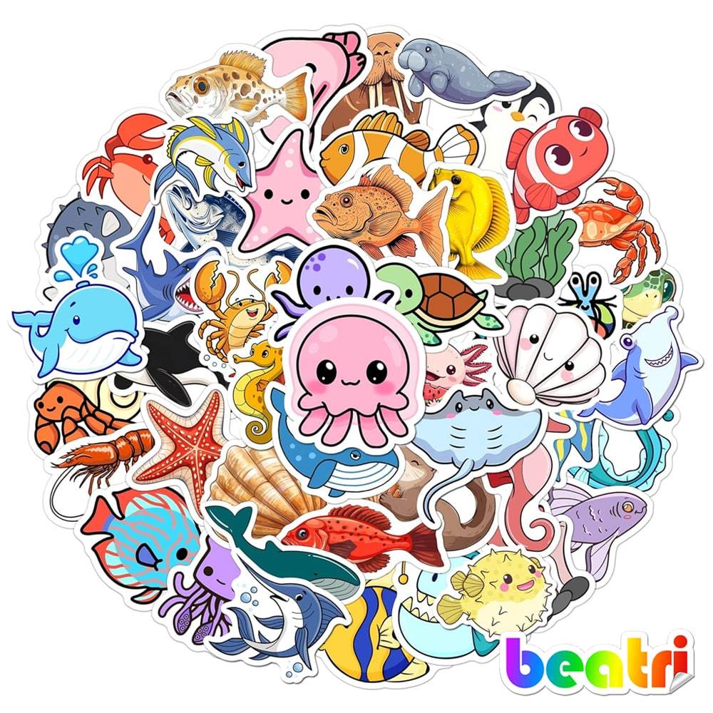 Bộ 50 Sticker Đại Dương, Sinh Vật Biển, Cá Rùa Bạch Tuộc Chống Nước, Quà Tặng Sáng Tạo Cho Bé - 50 Cent & Robert Greene