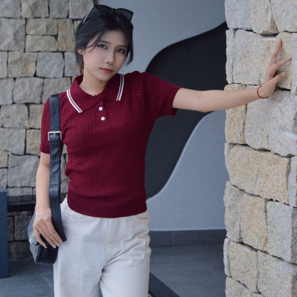 Áo Len Mirage Cổ Viền Trắng Đỏ Local Brand Chất Len Mongtoghi Mềm Mịn Thoáng Mát.