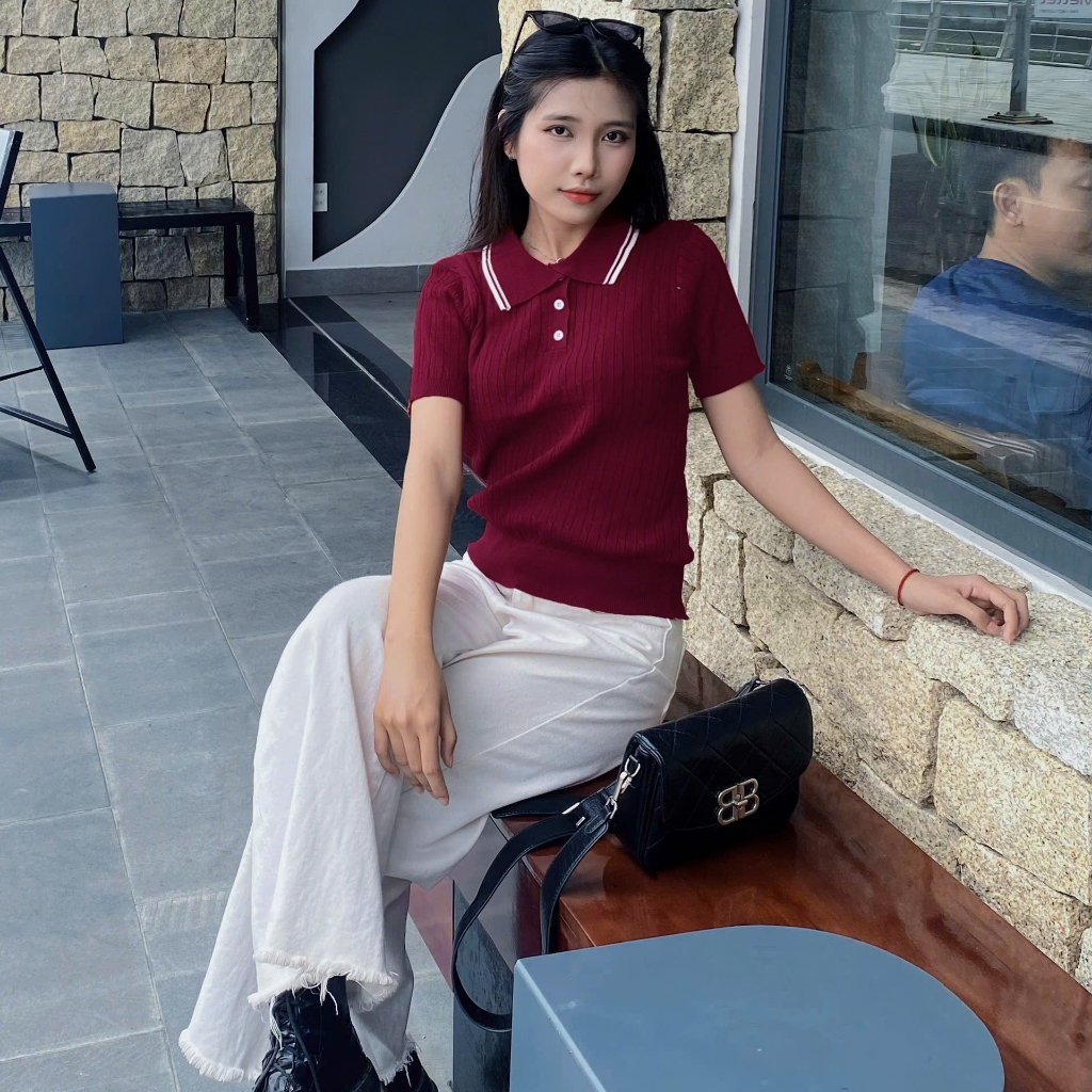 Áo Len Mirage Cổ Viền Trắng Đỏ Local Brand Chất Len Mongtoghi Mềm Mịn Thoáng Mát.