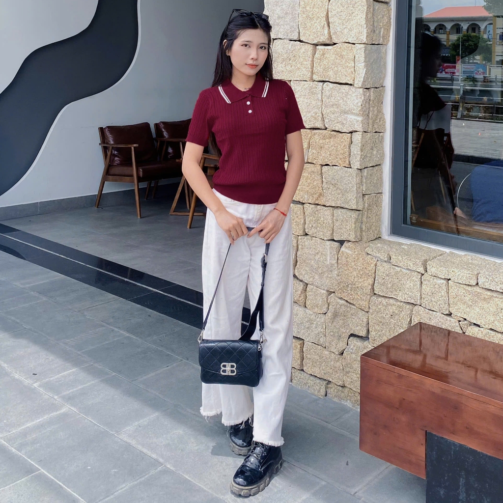 Áo Len Mirage Cổ Viền Trắng Đỏ Local Brand Chất Len Mongtoghi Mềm Mịn Thoáng Mát.