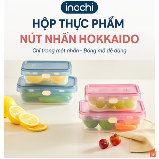 Bộ 2 hộp thực phẩm nút nhấn Hokkaido Inochi - nhựa PP an toàn, kháng khuẩn, nắp kín chống tràn, chịu nhiệt tốt
