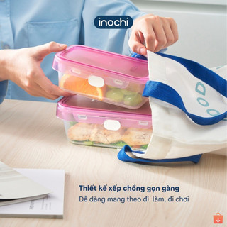 Bộ 2 hộp thực phẩm nút nhấn Hokkaido Inochi - nhựa PP an toàn, kháng khuẩn, nắp kín chống tràn, chịu nhiệt tốt