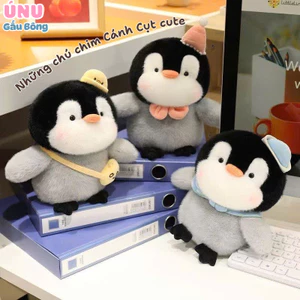 Gấu Bông Chim Cánh Cụt 25cm, 3 Màu Đáng Yêu Đội Mũ, Lông Kim Chồn Mượt