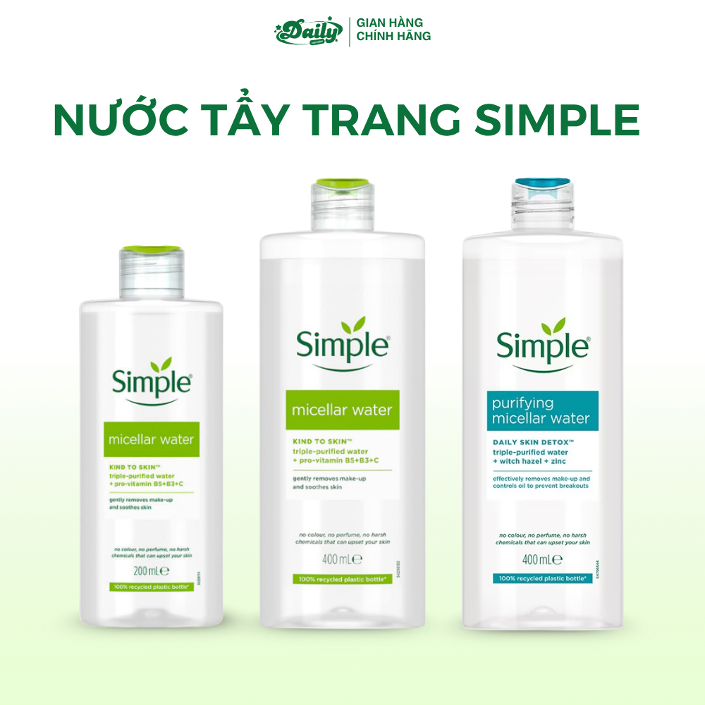 Nước Tẩy Trang Simple Micellar Water Kind To Skin, Làm Sạch, Cấp Ẩm Chai 200ml | BigBuy360 - bigbuy360.vn