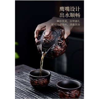 Bộ Ấm Trà Tử Đào Kiến Thủy Rồng Cát Tường chạm khắc nổi