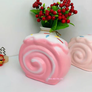 Heo đất tiết kiệm lỗ tròn Bánh Cuộn Kem cute C12xD14XR10-ống tiết kiệm quà tặng, trang trí