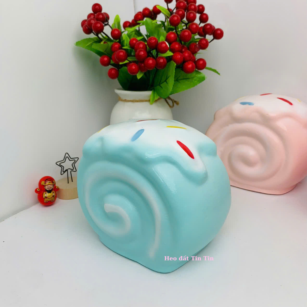 Heo đất tiết kiệm lỗ tròn Bánh Cuộn Kem cute C12xD14XR10-ống tiết kiệm quà tặng, trang trí