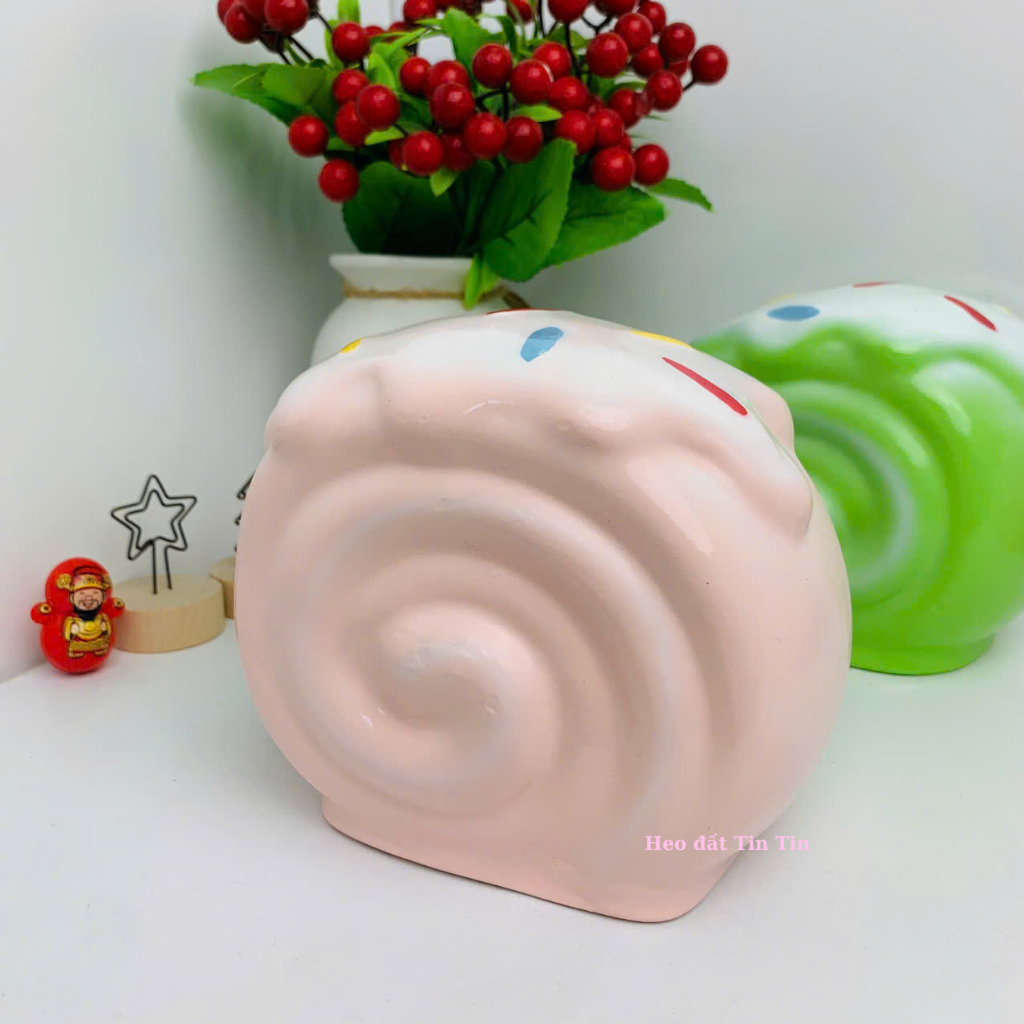 Heo đất tiết kiệm lỗ tròn Bánh Cuộn Kem cute C12xD14XR10-ống tiết kiệm quà tặng, trang trí