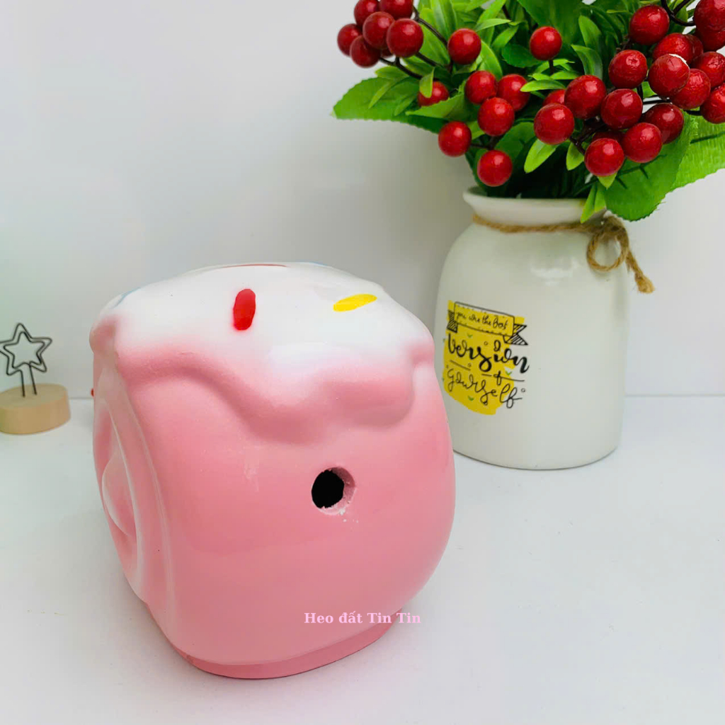 Heo đất tiết kiệm lỗ tròn Bánh Cuộn Kem cute C12xD14XR10-ống tiết kiệm quà tặng, trang trí