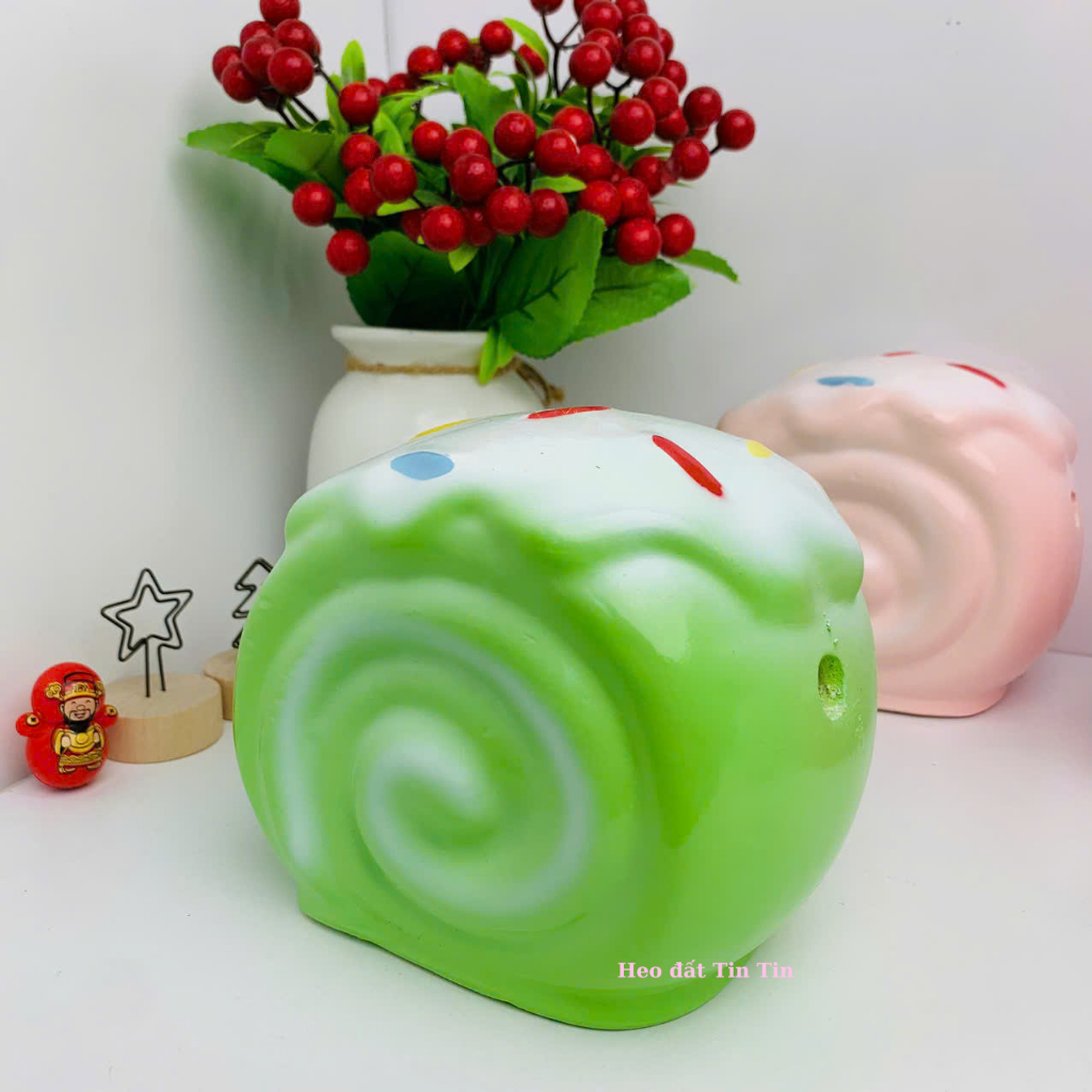 Heo đất tiết kiệm lỗ tròn Bánh Cuộn Kem cute C12xD14XR10-ống tiết kiệm quà tặng, trang trí