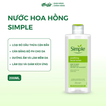 Nước Hoa Hồng Simple Kind To Skin Soothing Toner, Cân Bằng Ẩm, Làm Dịu Da Chai 200ml