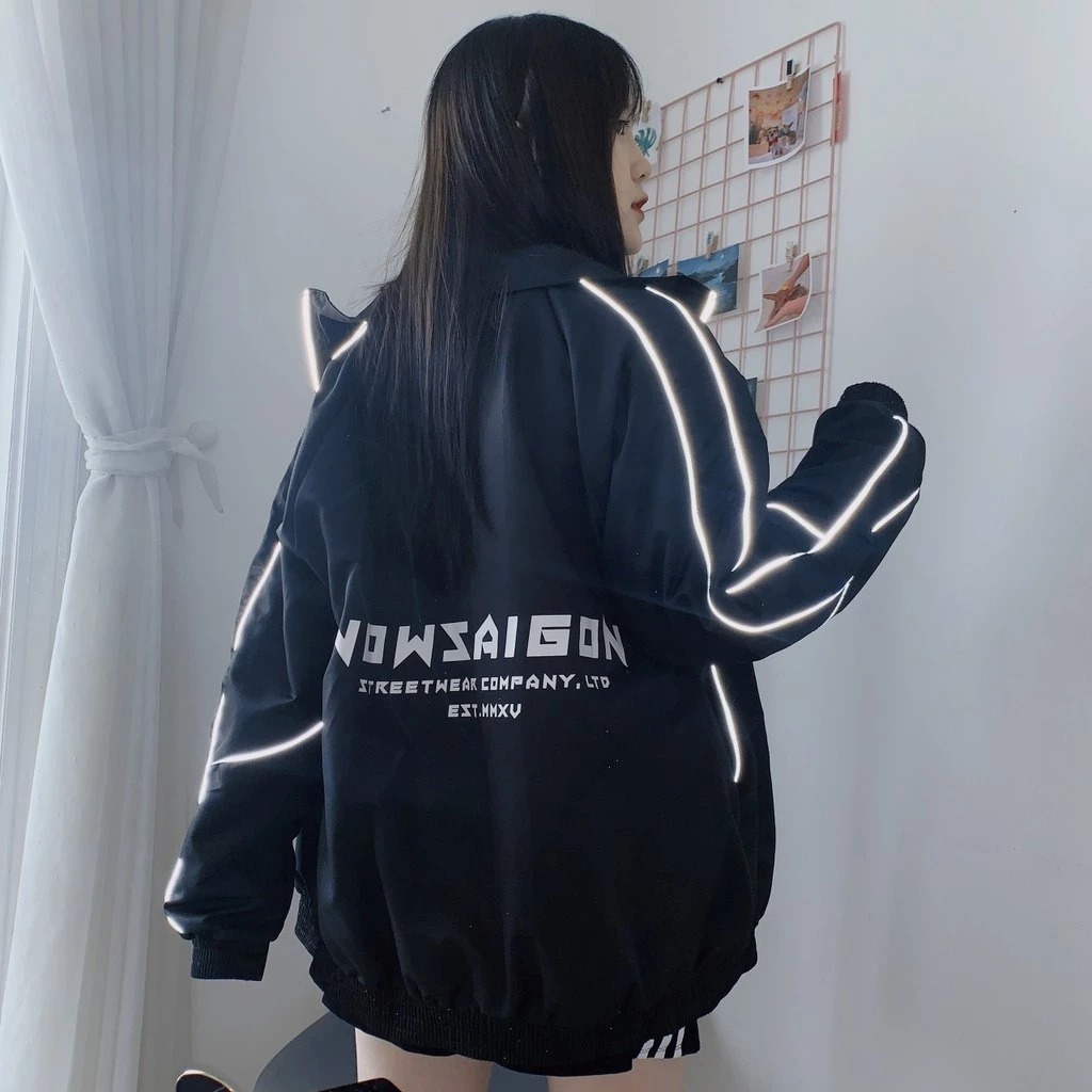 Áo khoác dù nam nữ 2 lớp unisex thời trang in NOWSAIGON phối Viền Phản quang chống gió cực tốt