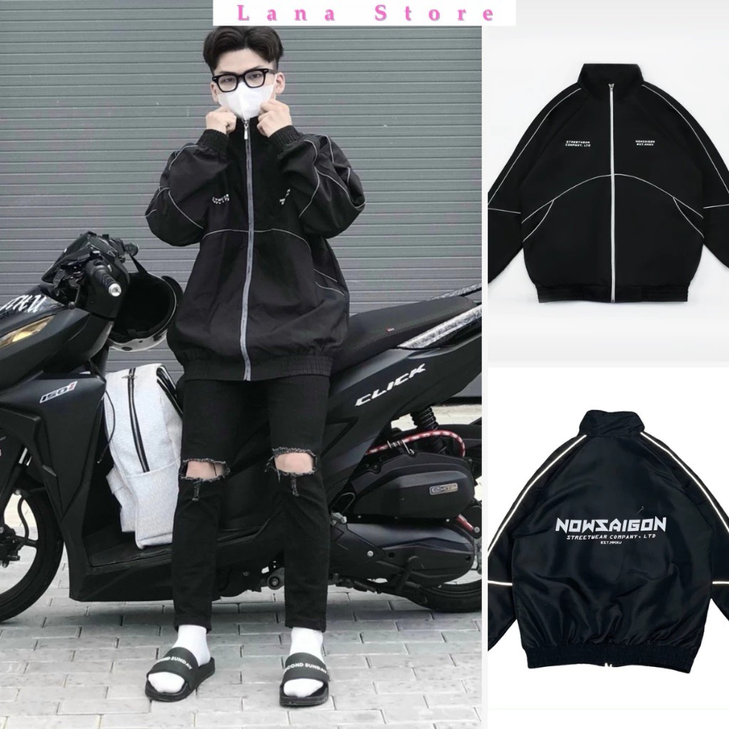 Áo khoác dù nam nữ 2 lớp unisex thời trang in NOWSAIGON phối Viền Phản quang chống gió cực tốt