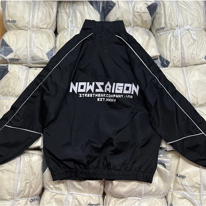 Áo khoác dù nam nữ 2 lớp unisex thời trang in NOWSAIGON phối Viền Phản quang chống gió cực tốt