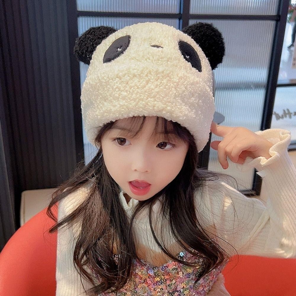 Mũ tai gấu trúc dễ thương thu đông, Mũ dệt kim mềm mại ấm áp chống gió cho trẻ em