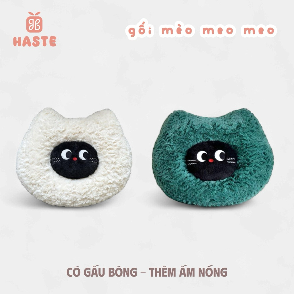 Gấu Thú Bông Gối Kê Cổ Mèo Mun Trắng Xanh Ngọc Bích Quà Tặng Độc Đáo Lông Siêu Mềm Mịn Siêu Dễ Thương Gối Ôm Ngủ