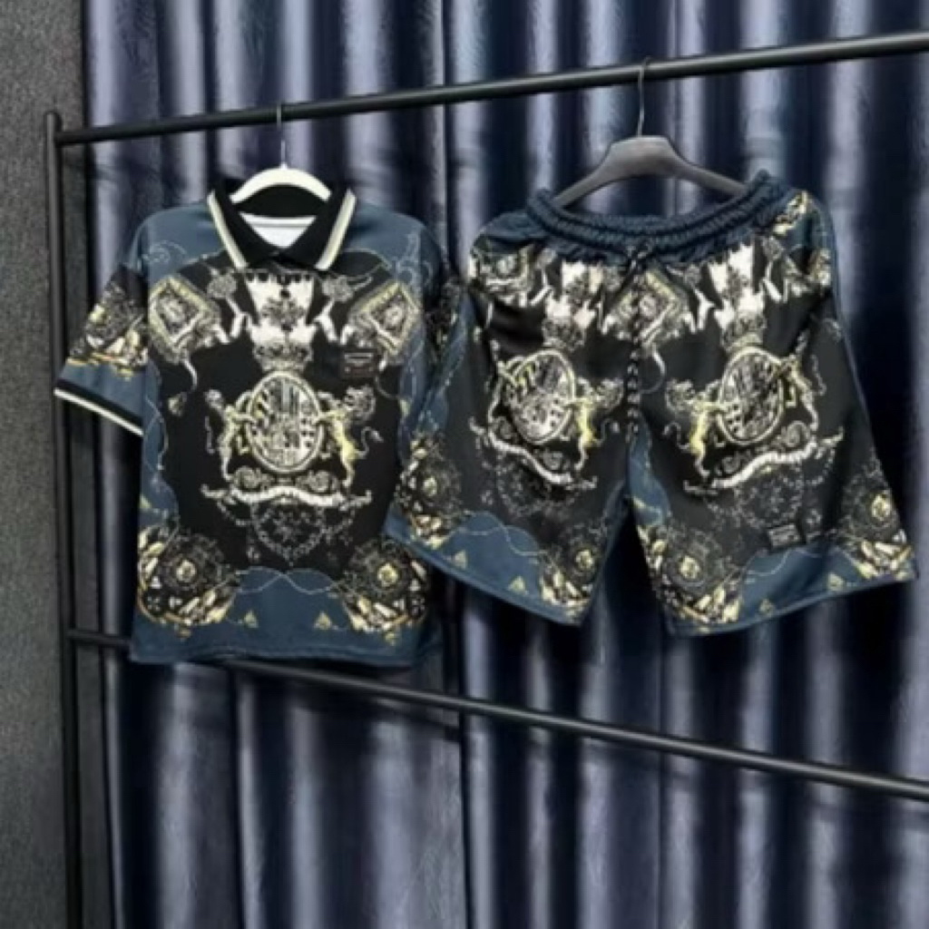 Bộ Quần Áo Nam Polo Họa Tiết In Vương Miện Hoàng Gia - Set Đồ Nam Cộc Tay In Hình Kèm Logo Sắt, Chất Vải Co Giãn Cao Cấp