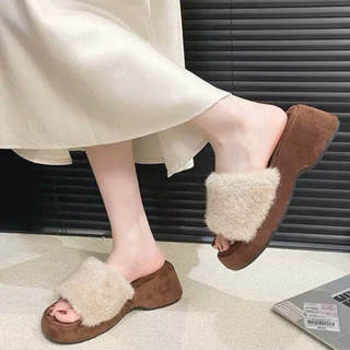 DÉP XUỒNG NỮ QUAI BẢN LÔNG VŨ MỀM PHONG CÁCH THU ĐÔNG ma shoes D4776