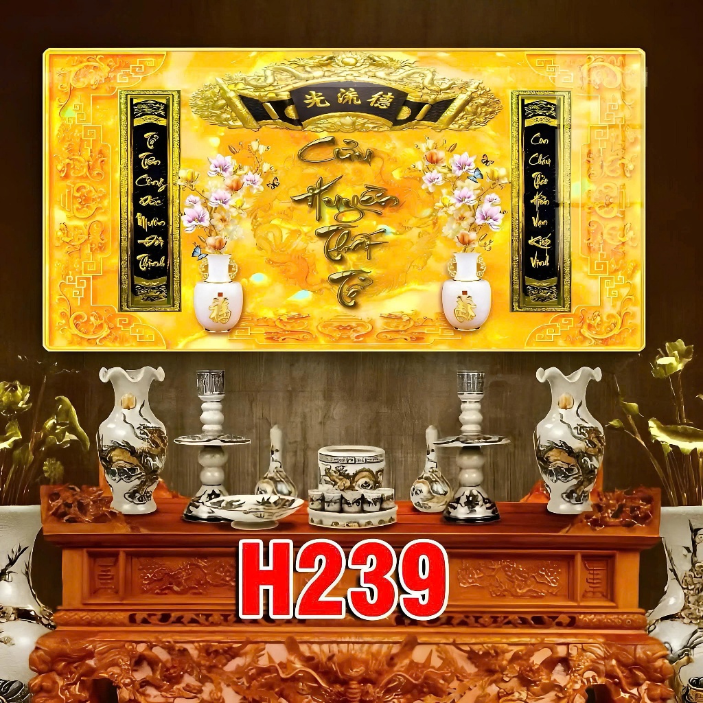 Tranh Treo Bàn Thờ Phong Thủy Phúc Lộc Thọ – Cửu Huyền Thất Tổ | Tranh Thờ Gia Tiên Sang Trọng, Thu Hút Tài Lộc, Bình An