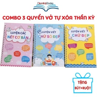 Sách- Bộ 3 Quyển Vở Viết Thần Kỳ Luyện Viết Tập Tô Chữ Tự Xóa Cho bé Mầm Non Tặng 8 ruột +2 vỏ bút + 2 định vị cầm bút