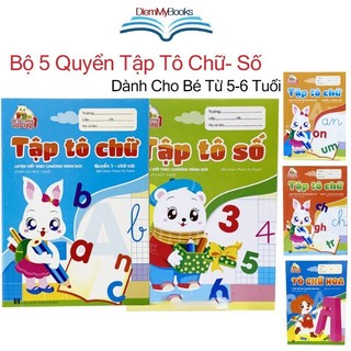 Sách- Bộ 5 Quyển Luyện Viết Tập Tô Chữ Số Cho Bé Mẫu Giáo Chuẩn Bị Vào Lớp 1 Từ 4 5 6 Tuổi Có Mã QR Hướng Dẫn Viết