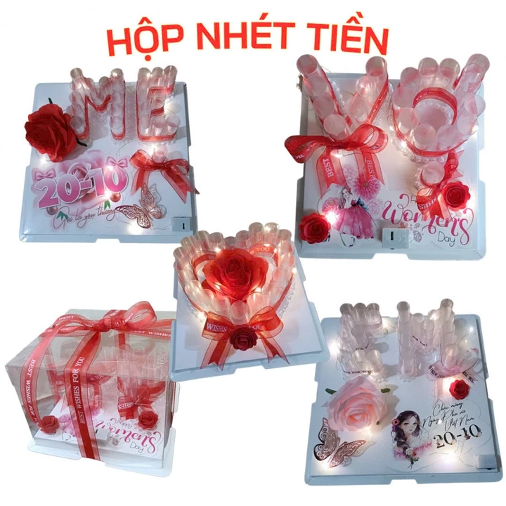 Hộp Quà Nhét Tiền Chữ MẸ, VỢ, EM, Trái Tim Handmade Có Đèn LED. Hộp Hoa Tiền | Quà Tặng Độc Lạ Ý Nghĩa Cho Người Phụ Nữ