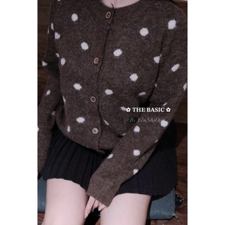 Áo Len Cardigan Dài Tay Chấm Bi Basic QCCC Cao Cấp